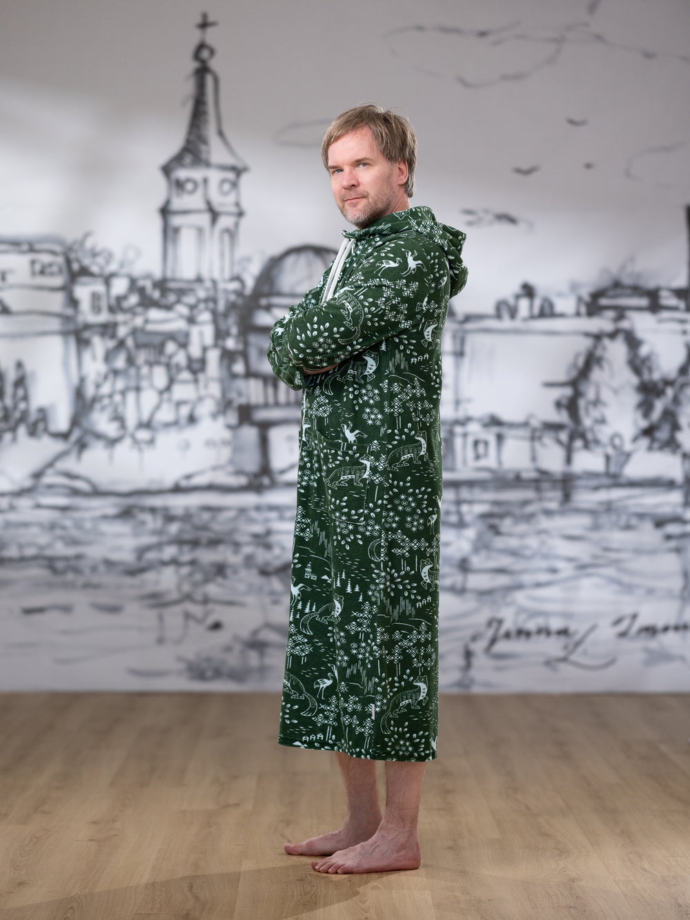 SAUNAtakki men's bathrobe (Pohjoisen kutsu pine stretch terry)