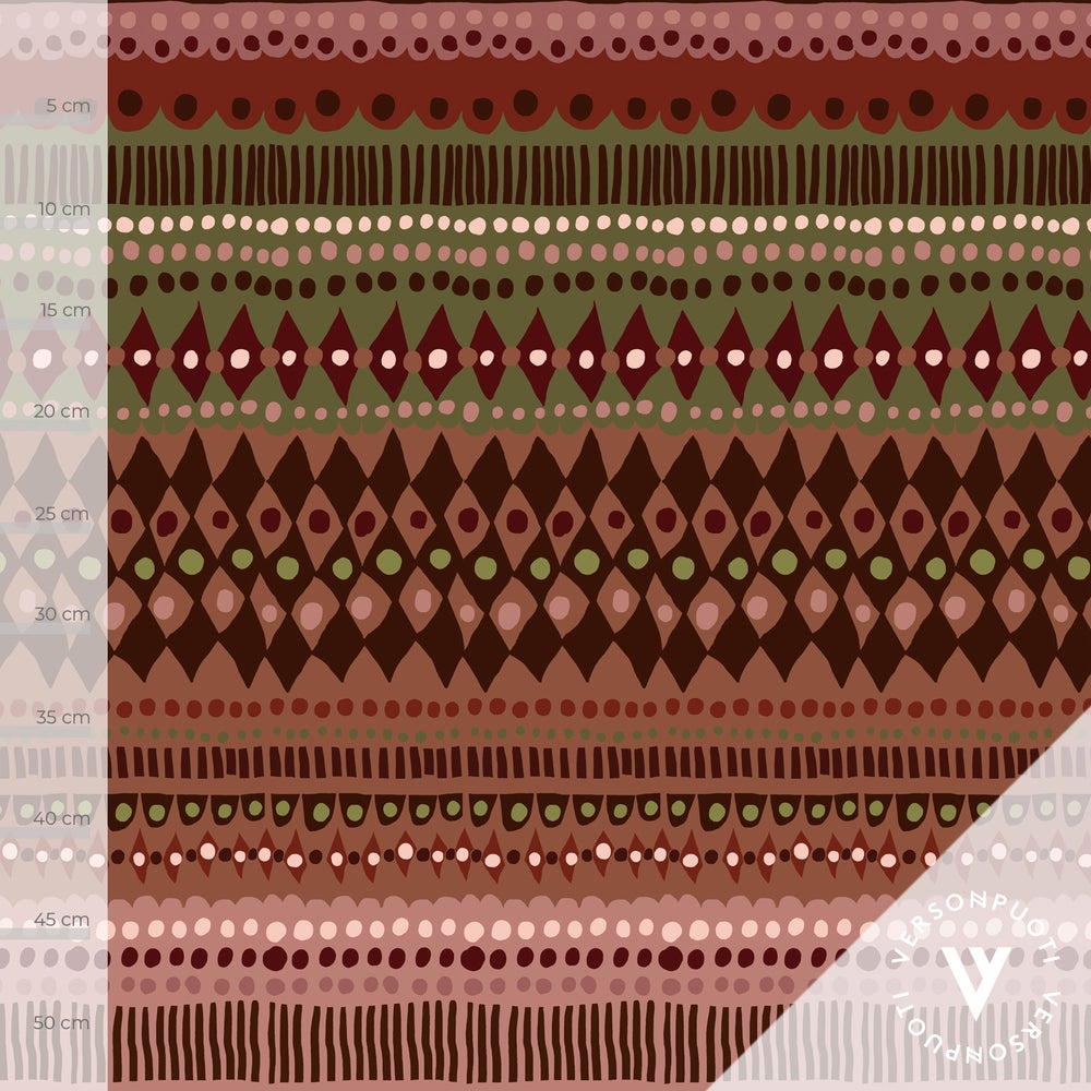 Sukanvarteen (caramel / green / rose) digitricot fabric piece