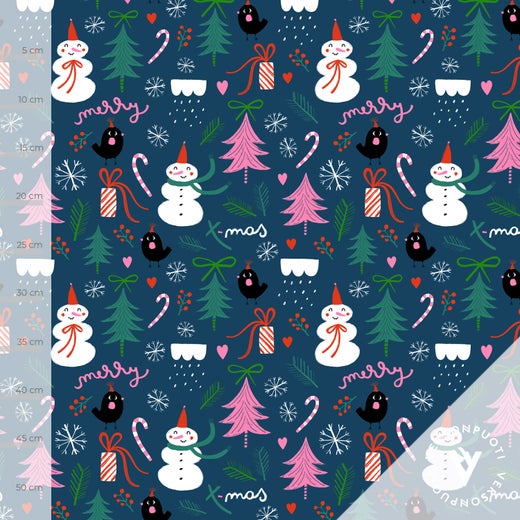 Jouluilo (blue) digitricot, fabric piece