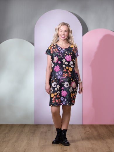 KES&Auml;dress ss (Kuningatarkukka ink / fuchsia jersey)