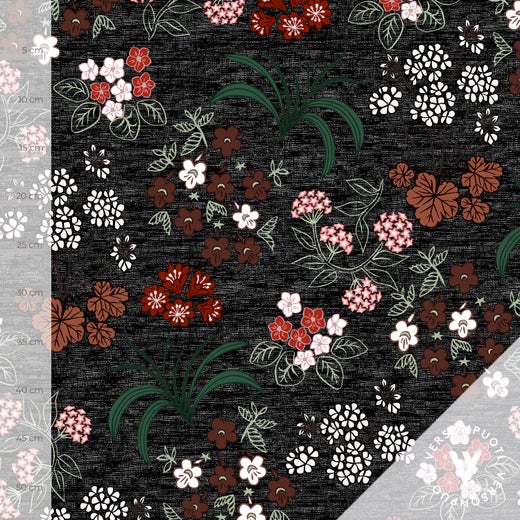 M&ouml;kill&auml; (black / rust / wine) digitricot fabric piece