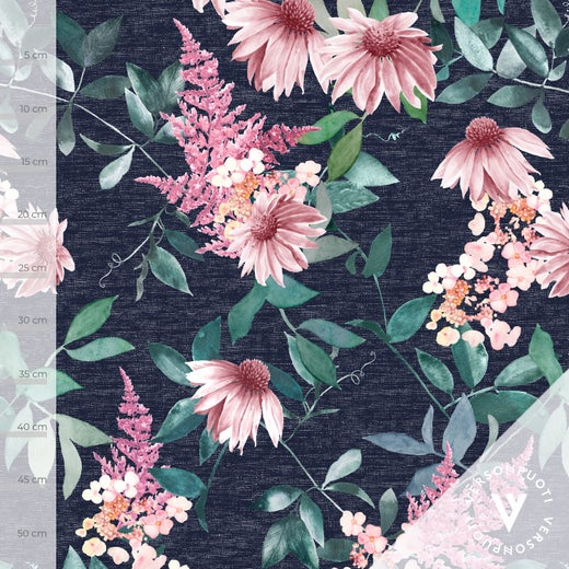 Punahattu (blue / light pink) stretch college 280g fabric piece