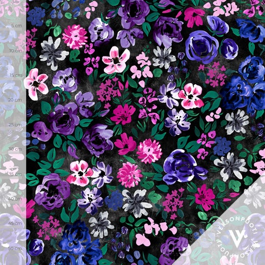 Rakkaudella (black / blue / pink) digitricot fabric piece
