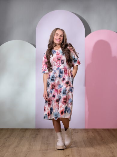 VILMAdress ss (Orvokki white / rose / blue jersey)