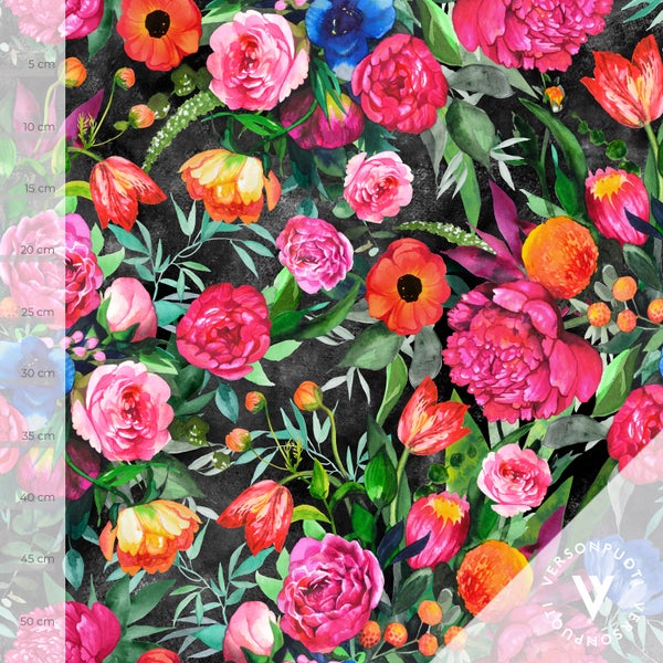 Kukkaiskylpy (pink / black) stretch college 280g